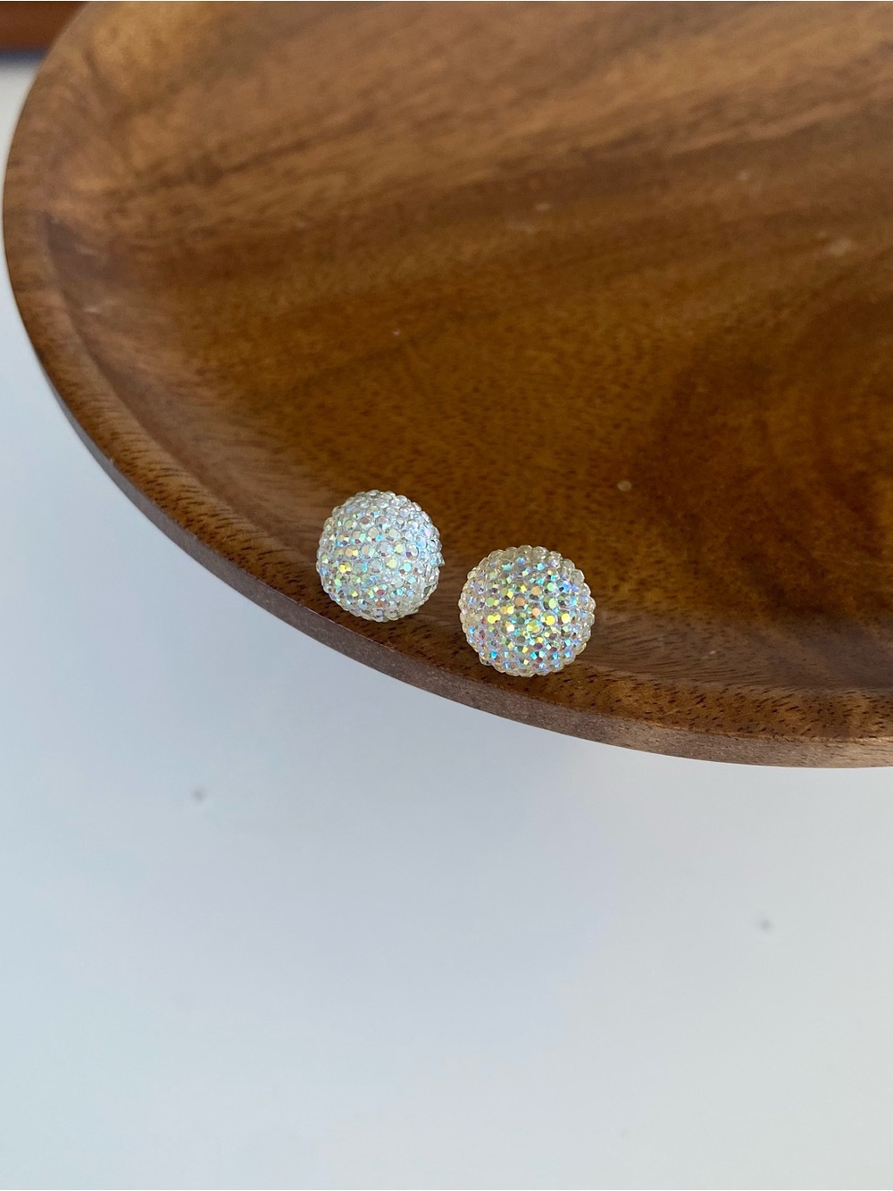 4/$15 White Iridescent Crystal Pave Round Stud Earrings